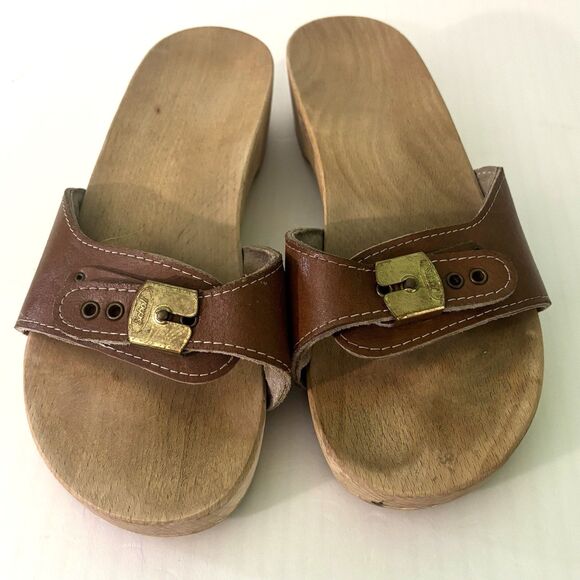 Dr. Scholls Wooden Sandals Women's Size 7 Brown Vintage Exercise Made in Austria - Picture 2 of 7